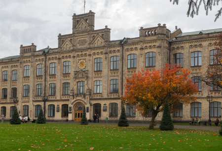 Kiev, Ukraine. October 25, 2022. View of the main building of the Kyiv Polytechnic Institute on an autumn day.のeditorial素材