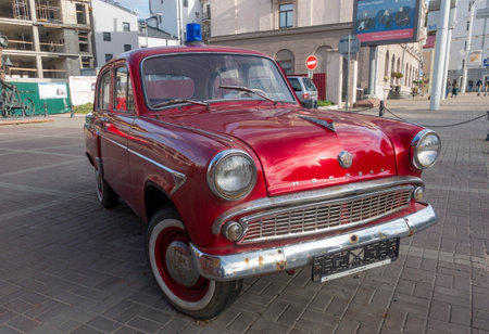 Red retro car Moskvich 407のeditorial素材