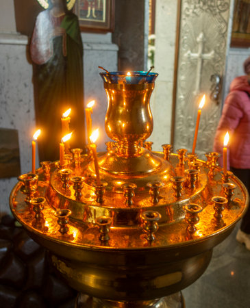 Church candlestick with candles in an Orthodox churchthe templeの写真素材