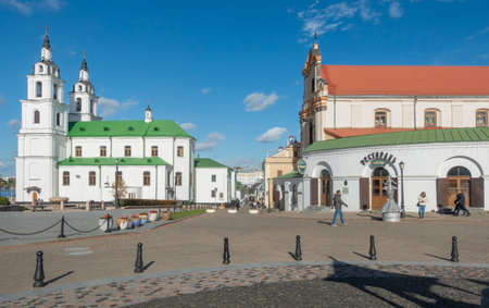 Minsk, Belarus. October 15 2023 Holy Spirit Cathedral and Church of St. Joseph on Freedom Squareのeditorial素材