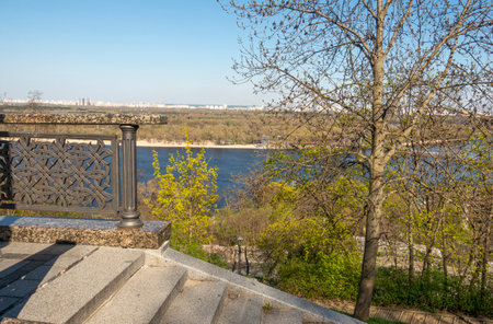 View of the Dnieper from Vladimirskaya Gorka in the springの写真素材
