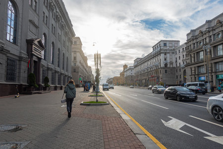 Independence Avenue in the center of Minskのeditorial素材