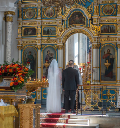 Wedding ceremony in an Orthodox churchのeditorial素材