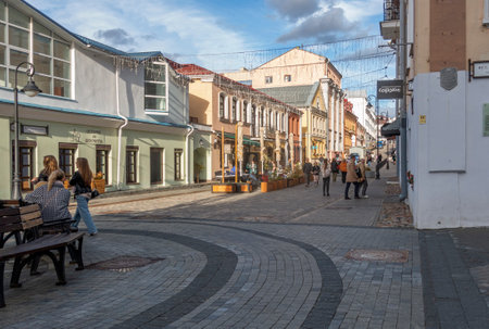 Historical buildings of the 19th century on Komsomolskaya and Revolyutsionnaya streetsのeditorial素材
