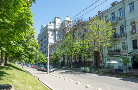 Tereshchenkovskaya street in Kyiv in springのeditorial素材