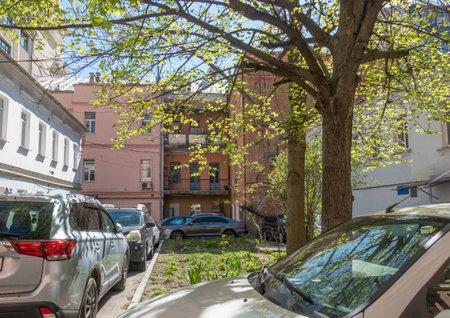 Old Kyiv courtyard on Bolshaya Zhitomirskaya streetの写真素材