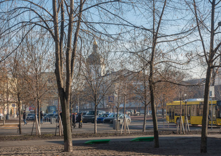 View from Kontraktova Square in Kyiv to the Annunciation Church of the Kiev-Mohyla Academyの写真素材