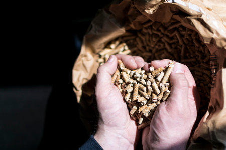 Fir pellet kraft bag with handsの写真素材
