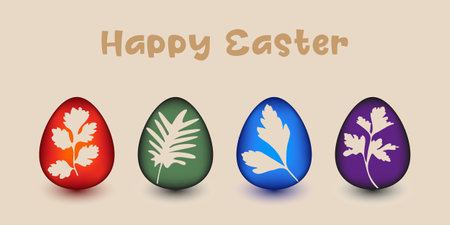 Traditional easter eggs coloring with leaves, set of drawing for illustration, , banner, print and webのイラスト素材
