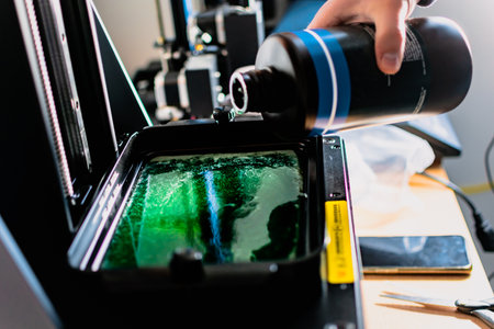 3d printer and its resin tank for filling and printingの写真素材