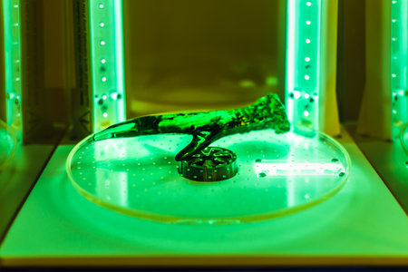 3d resin printing of a deer antler turning in a cure machine using UV lightの写真素材