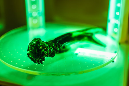 3d resin printing of a deer antler turning in a cure machine using UV lightの写真素材