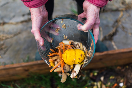Person who put in a composter some kitchen waste like vegetables, fruits, eggshell, coffee grounds...