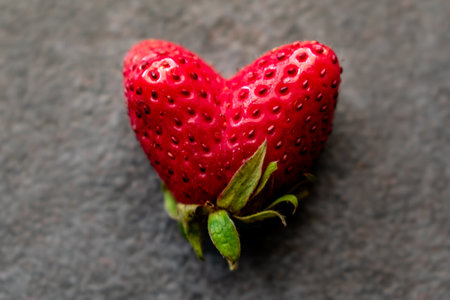 Funny heart shaped strawberry, fragaria, fragumの写真素材