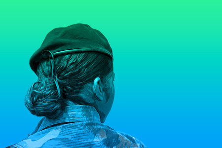 Photomontage to illustrate a French military woman, concept and backgroundの写真素材