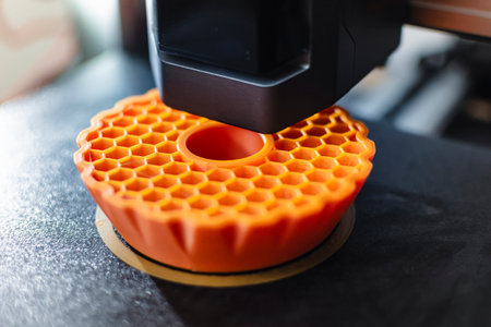 3d printer printing an object on the tray with pla filament, corn starch, non-waterproof filament