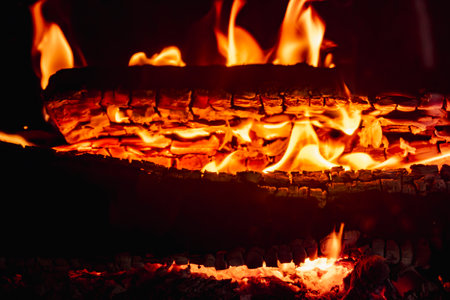 Fire in a fireplace in the living room