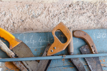 Old workshop with vintage hand tools, real life photo