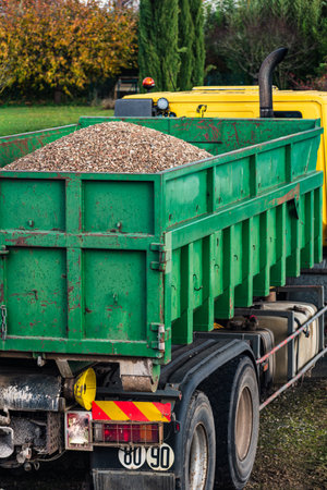 Construction truck with gravel, earthworkの写真素材
