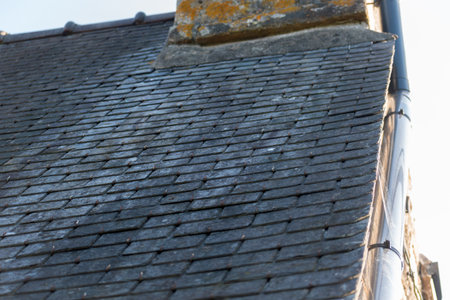 Slate roof in Armor Coast, Brittany in Franceの写真素材