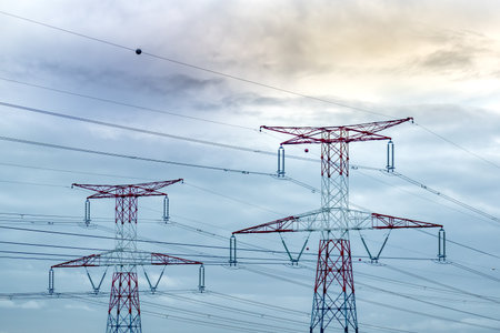 Electricity pylon and nature, real life photoの写真素材