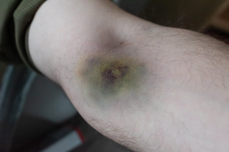 Bruise on arm after blood test, hematoma