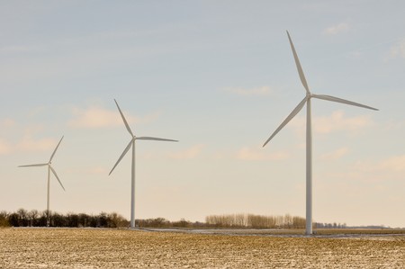 3 Indiana Wind Turbines turningの写真素材