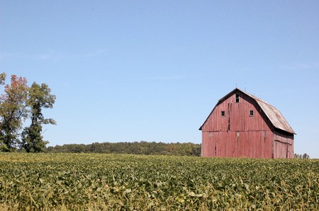 Red Barn on Rightの写真素材