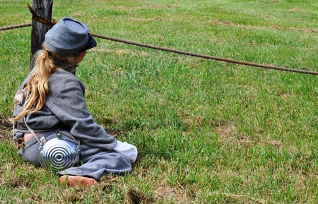 Civil war re-enactment - child foot canteen leftの写真素材