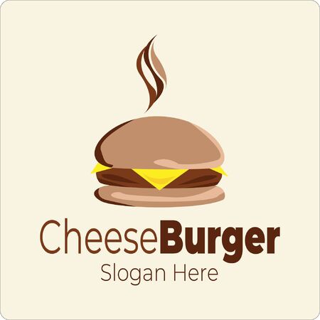 Cheese Burger Logo with illustrations of hot bread and meat layers.Philosophy of meaning of this logo:A layer of warm, ready-to-eat meat and cheese is symbolized by the smoke above it.のイラスト素材