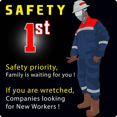 Illustration of Land Mining Worker, Wearing Complete Personal Protective Equipment. in Jambi, Indonesia.&#xD;&#xA;&#xA;のイラスト素材