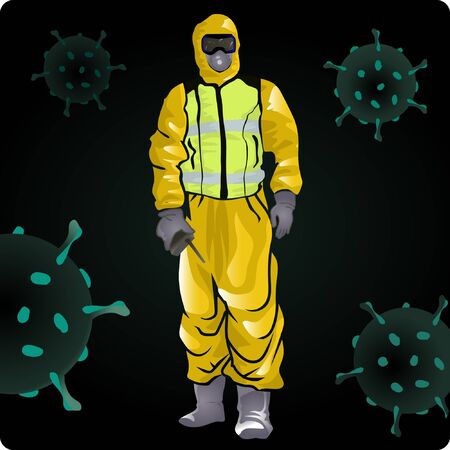Illustration of Paramedic with Radio and Covid Background. Stock Vektor.のイラスト素材