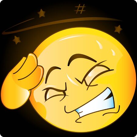 Illustration of headache emoji, stock vector icon.のイラスト素材