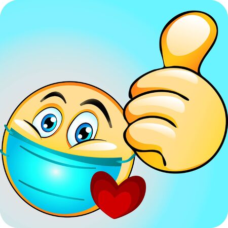 Illustration of Thumb Wearing Mask And Heart, Stock Vector Icon.のイラスト素材