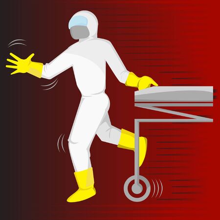 Illustration of Medics working with complete anti-virus personal protective equipment, Stock Vector.のイラスト素材