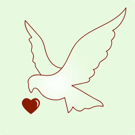 Illustration of Love Bird, Red Heart. Stock Vector Icon, Light Background.のイラスト素材