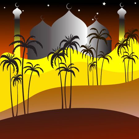 Illustration of Mosque grateful for the arrival of the Holy Month of Ramadan. Stock Vector, Yellow, Dark Brown Backgroundのイラスト素材