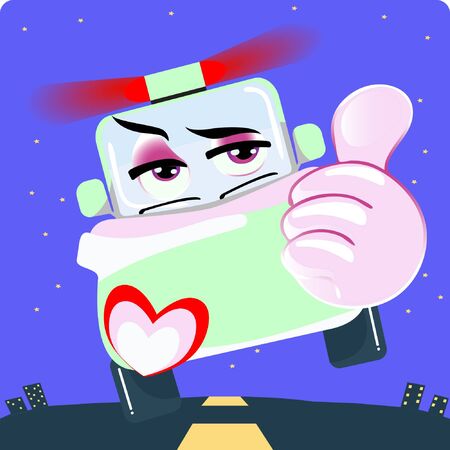 Illustration of Ambulance Emoji Wearing Green Mask Color, Thumb and Heart Gradient Style. Stock Vector Icon. Light Background. NIght Mode.のイラスト素材