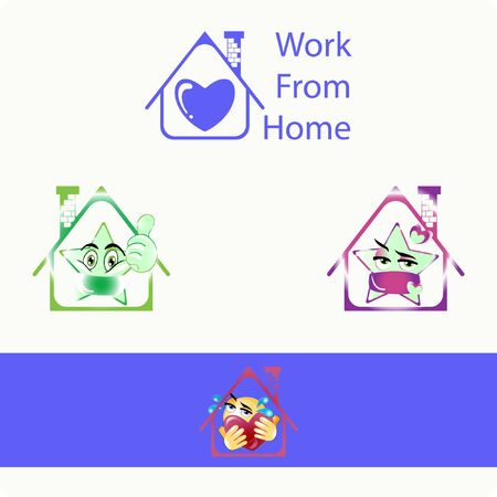 Illustration of Blue Heart Home, Stars emoji and Big Huge Heart with Gradient Style. Stock Vector Icon. Light Background.のイラスト素材