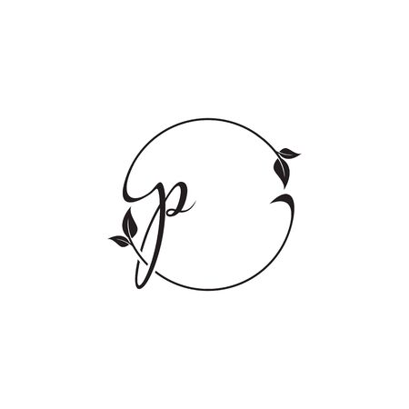 P circle leaf script letter logo design conceptのイラスト素材