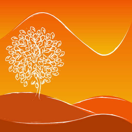 tree and mountain landscape design illustrationのイラスト素材