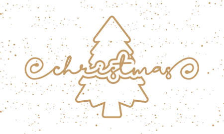 text christmas with pine tree and snow dots gold color card backgroundのイラスト素材