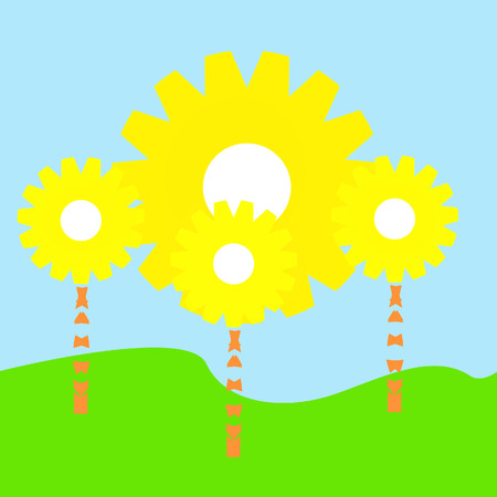 Four yellow pinion which are placed on a light-blue backgroundのイラスト素材