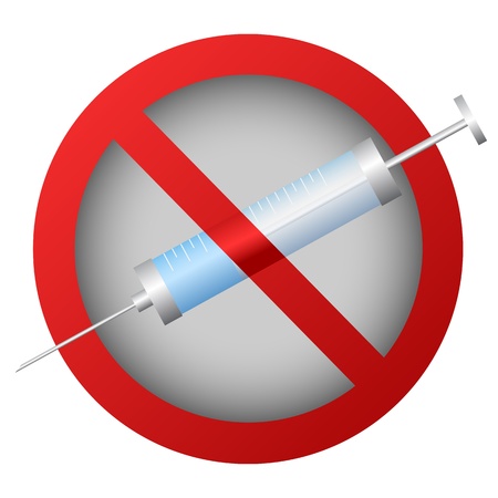 Syringe and a stop character, with a gray circle inside, isolated on white backgroundのイラスト素材