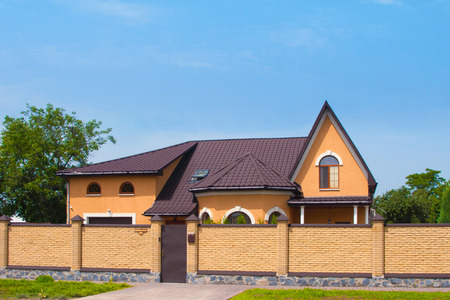 Stylish house of the high fenceの写真素材