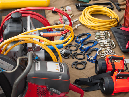 Set of different tools and instruments for rescue