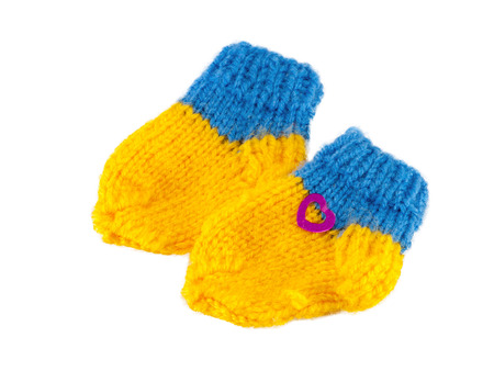 Yellow and Blue baby bootees for little babi beautiful gift, knitted socks for child