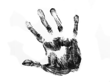Black hand print isolated over white backgroundの写真素材