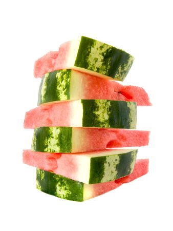 Watermelon tower, isolated over whiteの写真素材