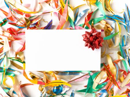 Blank gift card around colored confetti. Shallow DOF.の写真素材